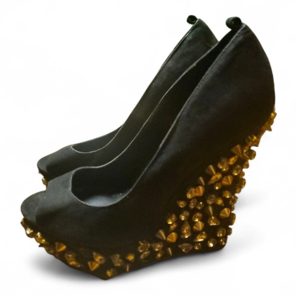 Kurt Geiger Shoes - CARVELA BY KURT GEIGER Gold Studded Spikey Y2K  Suede Wedges - 6.5
